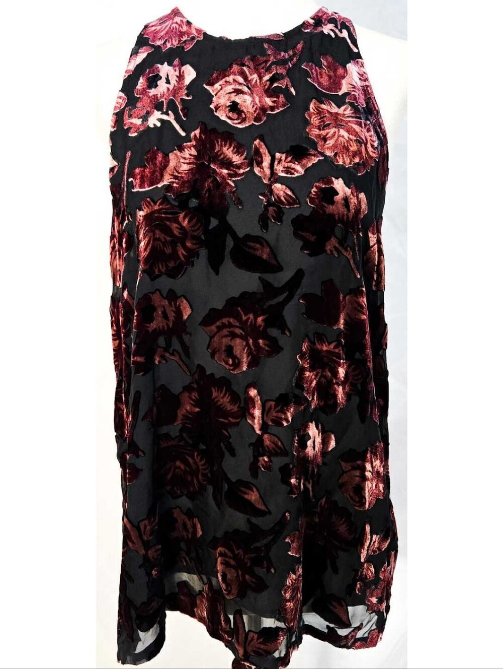 Velvet Burnout Sheer Black Tank Top Dark Floral Burgundy Halter Whimsigoth 90s